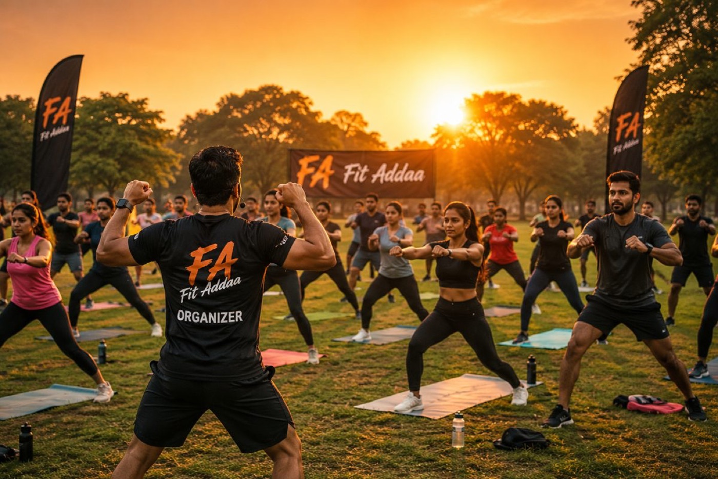 Fit Addaa members training together outdoors at sunrise